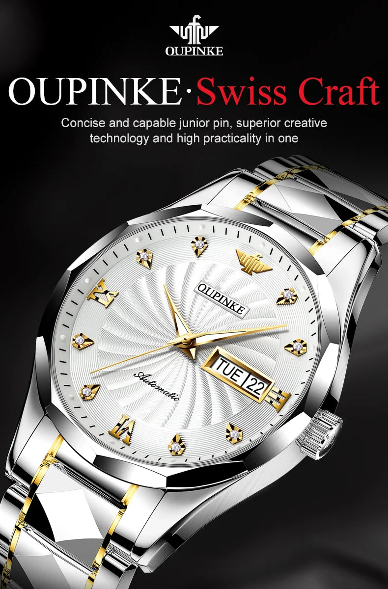 OUPINKE 3169 Japan Movement Men's Watch Classic Luxury Men's Watches Tungsten Steel Strap Man Wristwatch