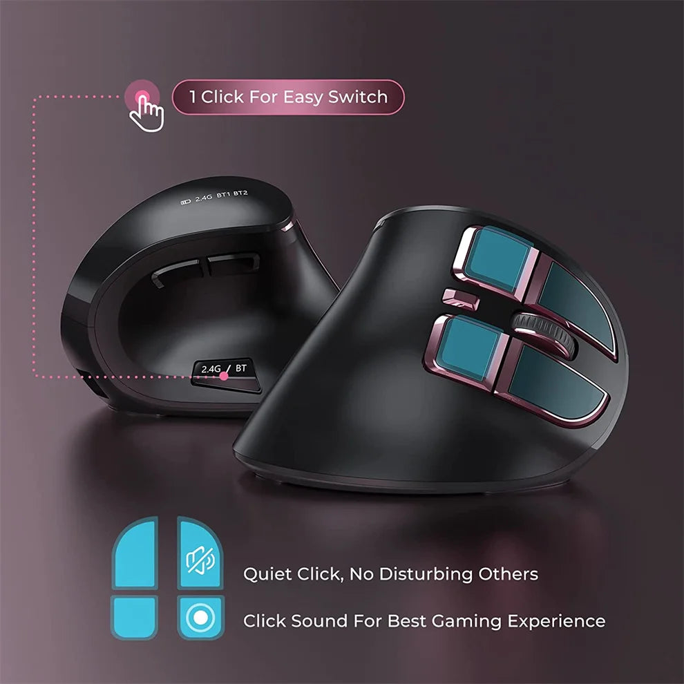 Jomaa 2.4G+Bluetooth vertikale kabellose Maus für Apple Mac Laptop Notebook, 9 Tasten, wiederaufladbare Gaming-Maus für PC iPad