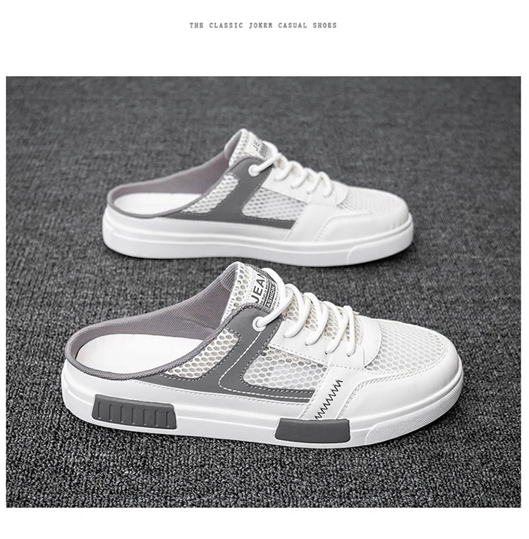 Sandales super taille 2025, nouvelles pantoufles d'été en maille perforée pour hommes, chaussures de sports et de loisirs de plein air respirantes, demi-pantoufles