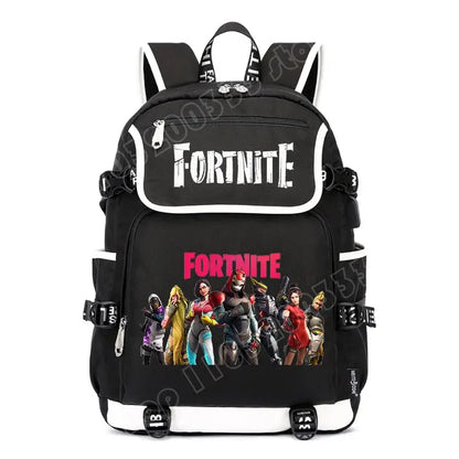Mochila Fortnite de Grande Capacidade, Saco de Ombro Casual com Porta USB, Unissexo, Estilo Anime, para Estudantes, Nova Mala Escolar Elegante, Presente de Papelaria