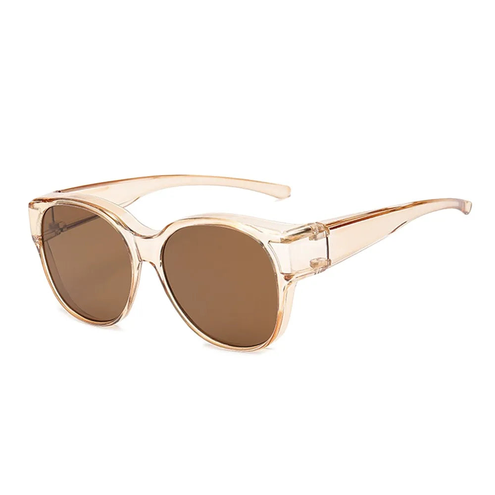 Fashion UV Protection Driving Sunglasses Round Frame Y2K Wear Over Glasses Retro Black Shades for Women Men