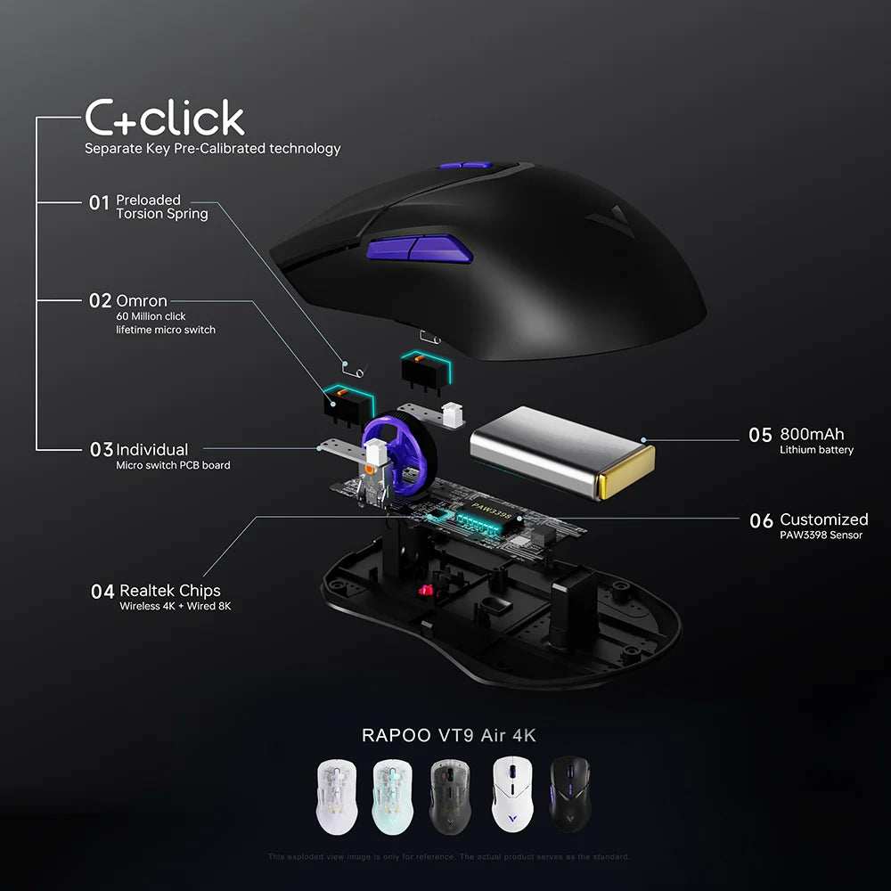 Rapoo VT9PRO/VT9Air 4K Wireless Gaming Mouse Superlight 26000DPI 4KHz Polling Rate 0.25ms Response Time 180H Battery Life PAW3398