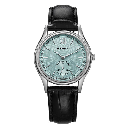 BERNY Men's Watches Slim Luxury Classic Stylish Dress Quartz Watch Fashion Elegance Leather Band Wristwatch