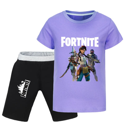 Fortnite Summer Kids Cartoon T-shirts Shorts Two-piece Set Baby Boys Tracksuit Girls Outfits 505