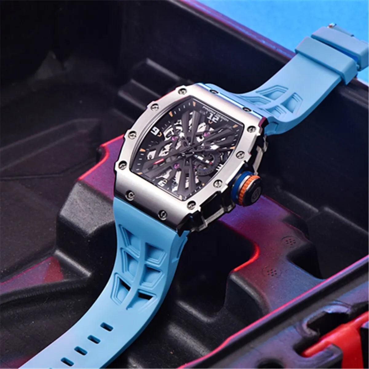 2026 Neue PAGANI DESIGN Herren-Quarzuhr VH65-Uhrwerk, Skeleton-Zifferblatt, 100M wasserdicht, sportliche rechteckige Uhr mit Saphirglas für Herren