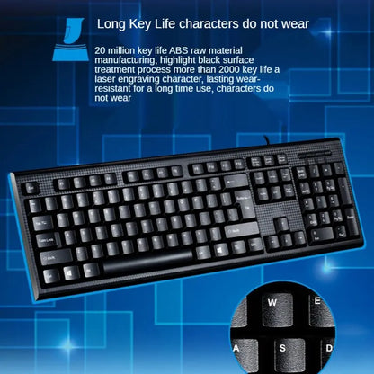 Q9 Einzeltastatur USB, quadratischer Anschluss, für Business, Büro und Zuhause, PS2-Rundanschluss, kabelgebunden, für Desktop-Computer