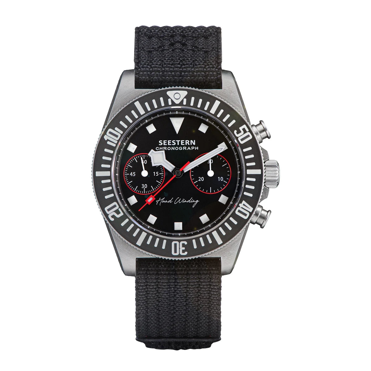 SEESTERN Chronograph Herren-Mechanikuhr Tianjin ST1901 Uhrwerk Saphirglas-Armbanduhr mit Nylon-Klettarmband, Leuchtzeigern und Skelettdesign