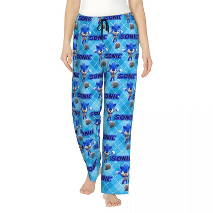 Custom Women Soniced Pajama Pants Printed Hedgehog Game Sleep Sleepwear Bottoms with Pockets