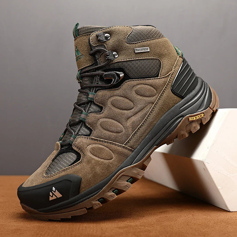 HIKEUP High-Top Men Hiking Boots Winter Outdoor Shoes Lace-Up Non-Slip Sports Casual Trekking Boots Men Suede Warm Shoes