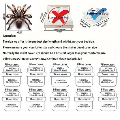 3D Furry spider close-up Pattern Duvet Cover Set Digital Print Colorful Polyester Bedding with Zipper Closur for kids gifts