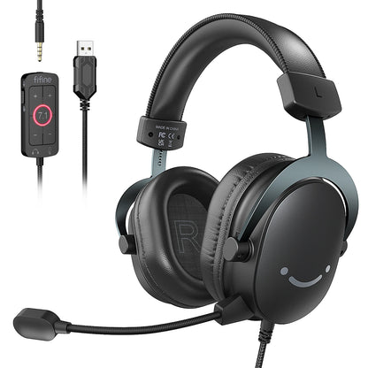 FIFINE Headset, 3.5 mm jack & USB Headphone with 7.1 Surround Sound/volume control/Mute switch for PC/MAC/PS4/PS5 Mixer-H9