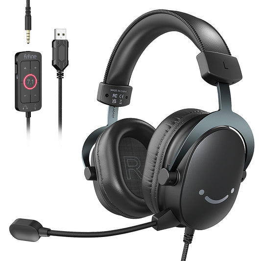 Casque FIFINE, prise jack 3,5 mm et casque USB avec son surround 7.1 / contrôle du volume / interrupteur muet pour PC / MAC / PS4 / PS5 Mixer-H9