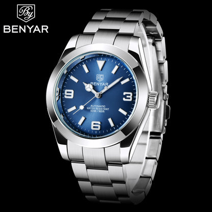 BENYAR 2025 New Men's Automatic Mechanical Watch Business Sports Luxury Men's Watches 50M Waterproof Clock Relogios Masculino