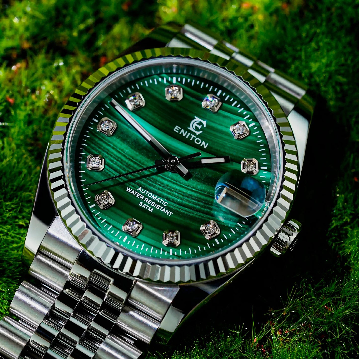 Eniton 36mm Men's Mechanical Watch Stainless Steel Peacock Stone Tiger Eye Dial NH35 Movement