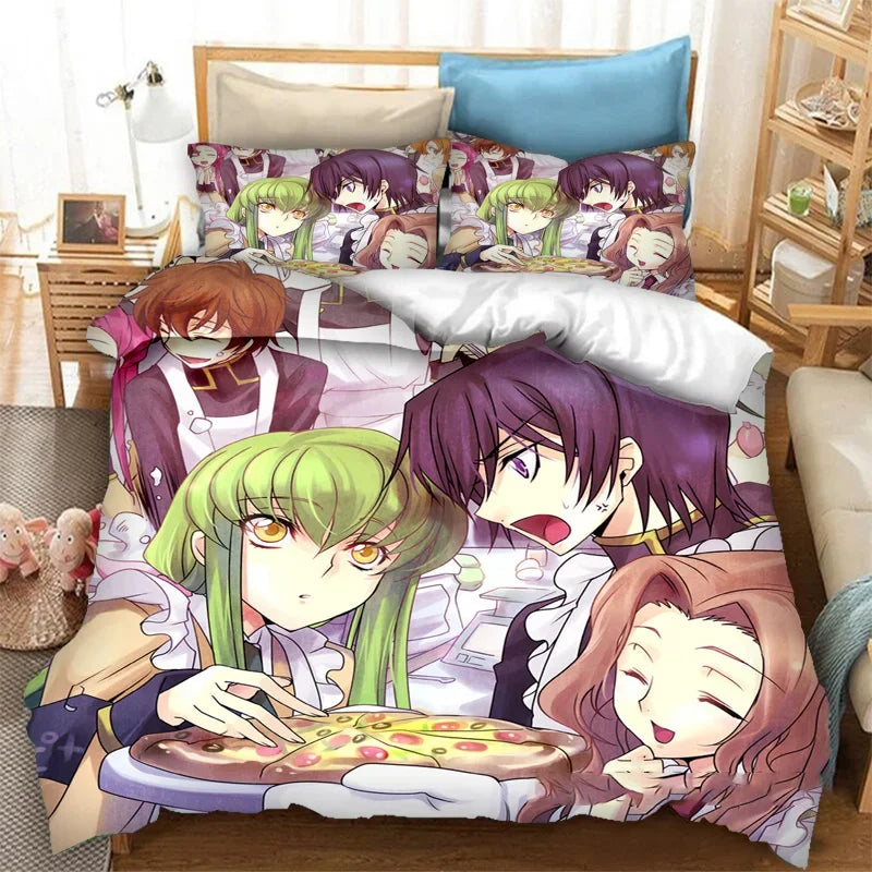 Moderigtigt 3D-printet Anime Code Geass-dynebetræk, 2/3 dele sengesæt, Double Twin Full Queen King, sengetøj til voksne og børn, quiltbetræk
