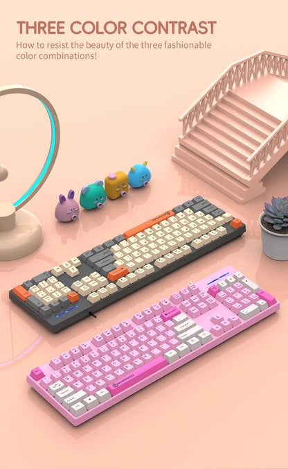 104 Keys Wired Gaming Keyboard Ergonomics Splash Water Colorful ABS Wear-resistant Keycaps Keyboards with Technology Light Key