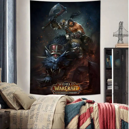 Duża drukowana makatka ścienna World Of Warcraft Hot Game, tania hipisowska dekoracja ścienna, boho makatki ścienne z mandalą, dekoracja do domu