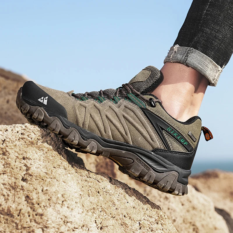 HIKEUP usnjene pohodniške čevlje, trpežni čevlji za šport na prostem, moški treking čevlji iz usnja, čevlji z vezalkami za plezanje in lov