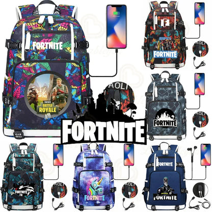 Ultima Knight F-Fortnited Battle Royale Rucksack mit USB-Ladeanschluss, Anime-Figuren und Studienfach für Schreibwaren für Schüler