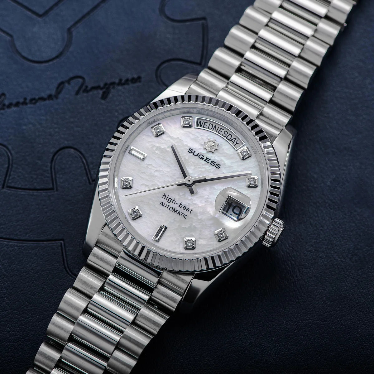Sugess 36mm Mens of Watch Automatic Dandong Peacock SL3034 Day Movement Sapphire Glass 100m Waterproof Wristwatches MOP Date New