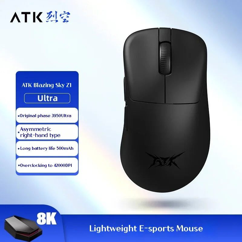 Mouse de gaming wireless ATK Z1 Pro Max Ultra, picioruș personalizat, PAW3950 Ultra Smart Speed Wireless, rată de polling 8k, latență redusă de 0.39ms