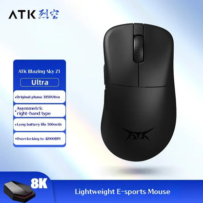 Mouse de gaming wireless ATK Z1 Pro Max Ultra, picioruș personalizat, PAW3950 Ultra Smart Speed Wireless, rată de polling 8k, latență redusă de 0.39ms
