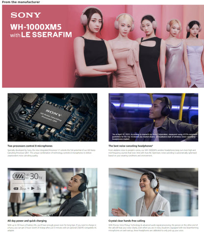 Cuffie wireless Sony WH-1000XM5 con cancellazione del rumore – Headset HiFi over-ear premium Bluetooth 5.2 con driver da 30mm, microfono e lunga durata della batteria