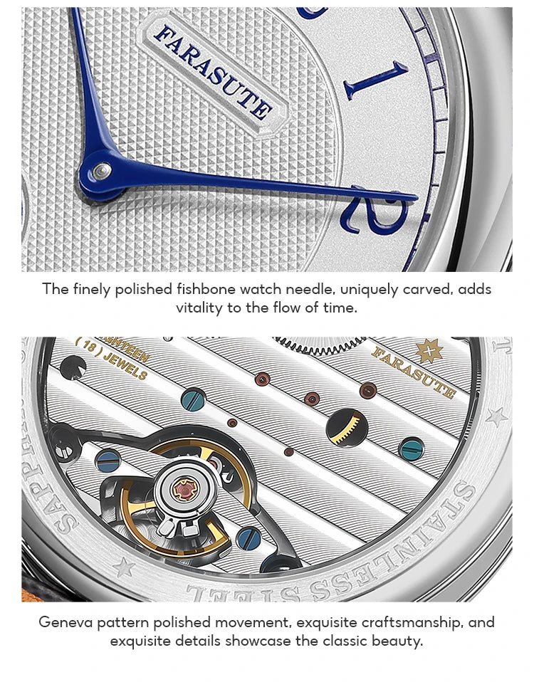 FARASUTE NEW Machinery Men Watch Salmon Dial St17 Manual Mechanical Watch Small Second Vintage Bonklip Bracelet
