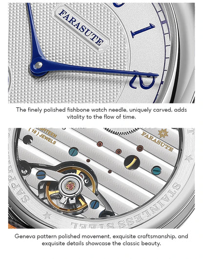 FARASUTE NEW Machinery Men Watch Salmon Dial St17 Manual Mechanical Watch Small Second Vintage Bonklip Bracelet