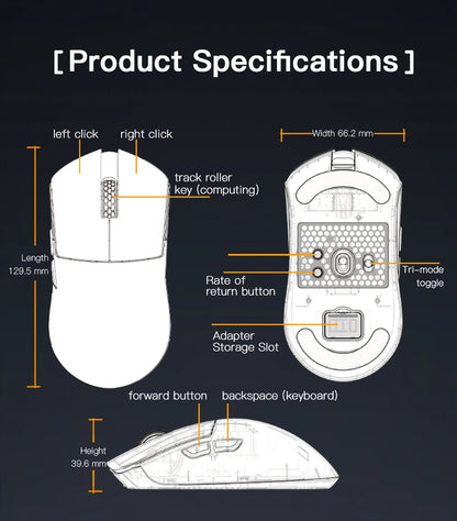 MOTOSPEED Darmoshark M3 V2 8K Gaming Mouse Bluetooth Wireless PAW3395 26,000 DPI Ultra-Light Gaming Mouse for PC, Laptop & Mac