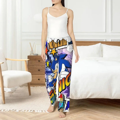Custom Women Soniced Pajama Pants Printed Hedgehog Game Sleep Sleepwear Bottoms with Pockets