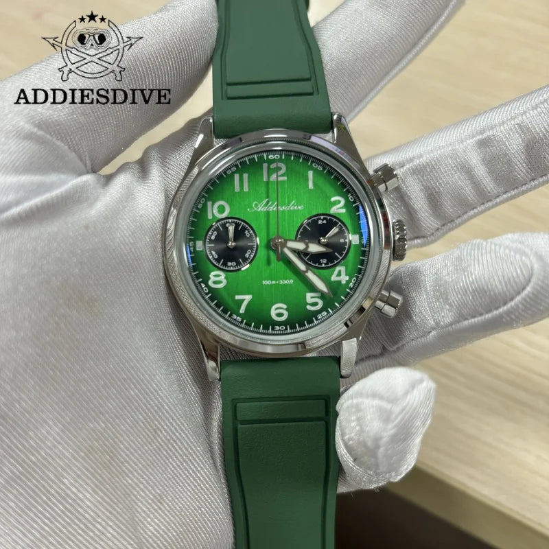 ADDIESDIVE Hot Sale Watch For Men VK64 Chronograph 10Bar Waterproof AD2516 Super Luminous Bubble Mirror Glass Quartz Steel Watch