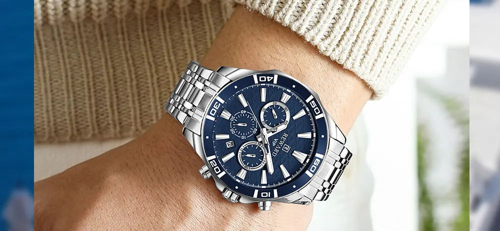REWARD Mens Watches Waterproof  Luminous Quartz Wristwatch Business Stainless Steel Strap with gift box