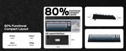 Teclado mecânico magnético EPOMAKER G84 HE 75% ANSI US Layout Gasket com fio/BT/2.4Ghz sem fios, efeito Hall, polling 8K e 8000mAh