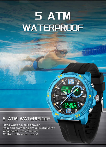 SANDA Fashion Luxury Men's Watches Dual Digital Display Sport Analog Quartz Man Wristwatch Casual Waterproof Silica Chronograph