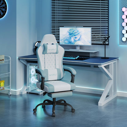 WOLTU Swivel Computer Chair with Massage Function Ergonomic Office Chair with Pillow & Footrest Height Adjustable Gaming Chair