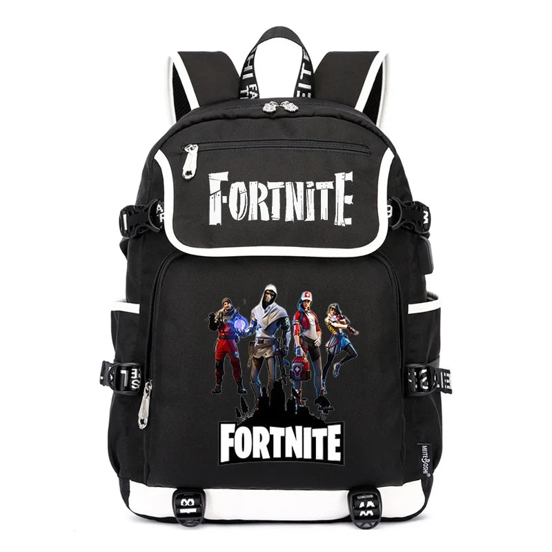 Mochila Fortnite de Grande Capacidade, Saco de Ombro Casual com Porta USB, Unissexo, Estilo Anime, para Estudantes, Nova Mala Escolar Elegante, Presente de Papelaria