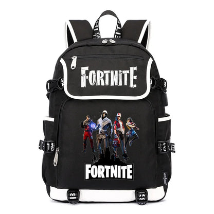 Mochila Fortnite de Grande Capacidade, Saco de Ombro Casual com Porta USB, Unissexo, Estilo Anime, para Estudantes, Nova Mala Escolar Elegante, Presente de Papelaria