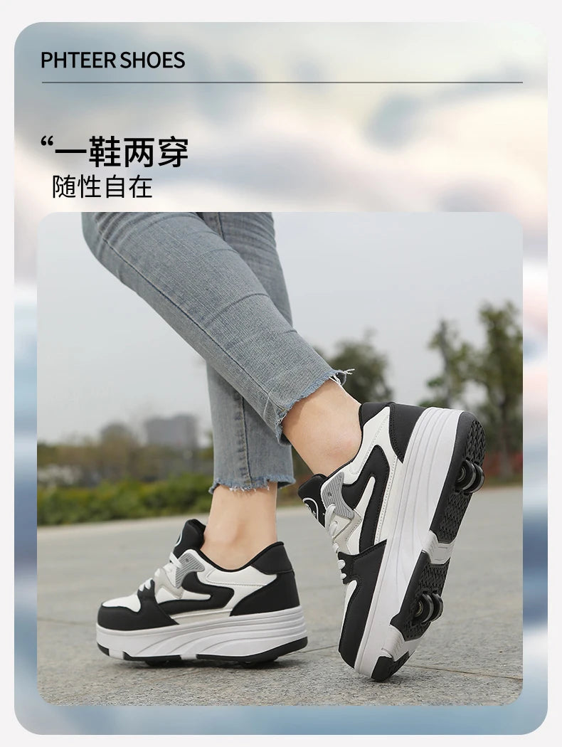 Children's Outdoor Sports Roller Skates Shoes Single Row Wheel Kids Sliding Shoes Four-Wheel for Boys and Girls