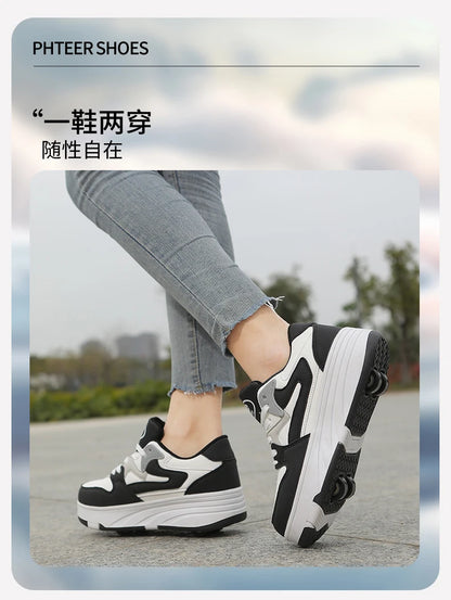 Children's Outdoor Sports Roller Skates Shoes Single Row Wheel Kids Sliding Shoes Four-Wheel for Boys and Girls