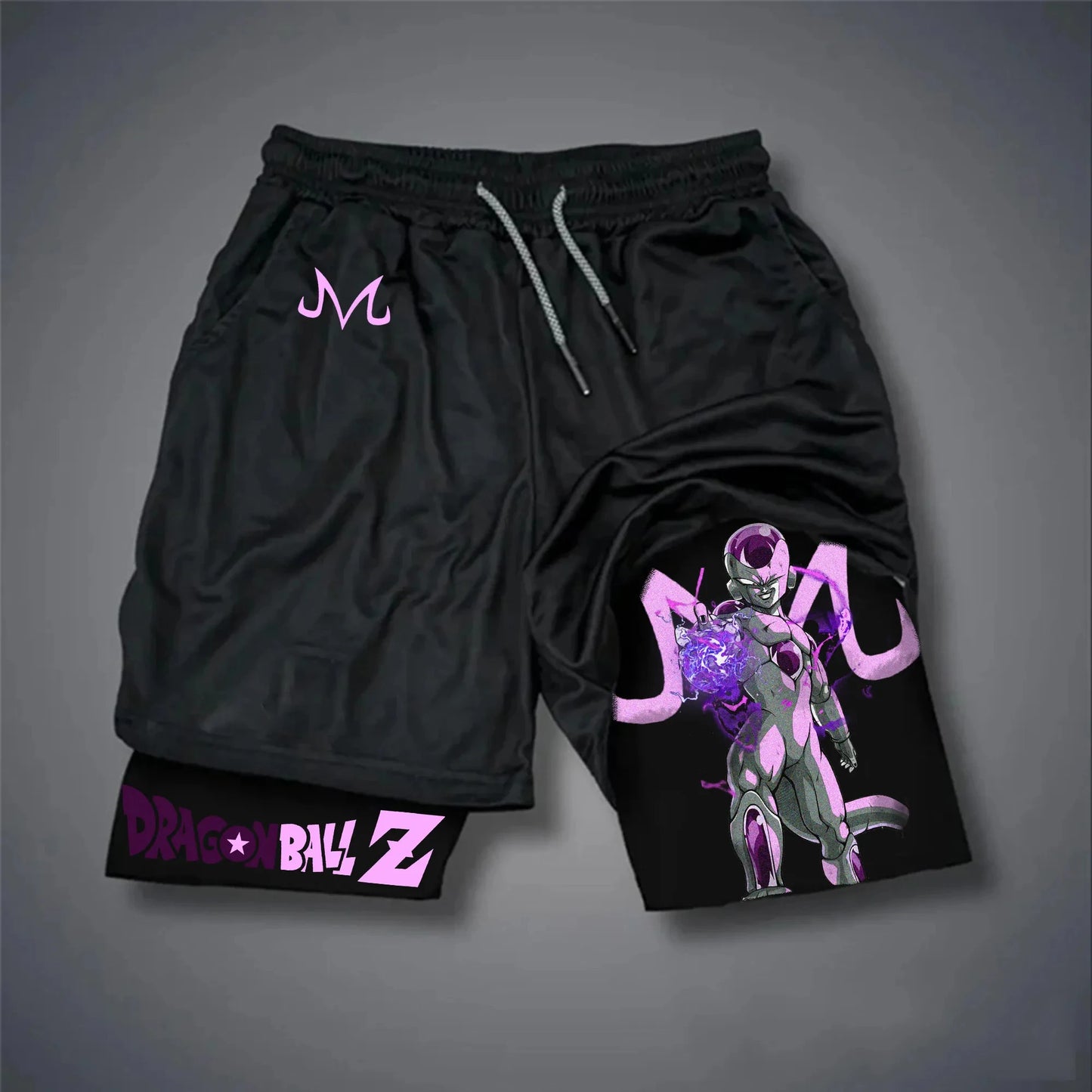 Dragon Ball Peripherie bedruckte Double-Shorts Majin Buu GOKU – amerikanische Sport-Shorts, bequeme, lockere und atmungsaktive Sommerhose für Herren