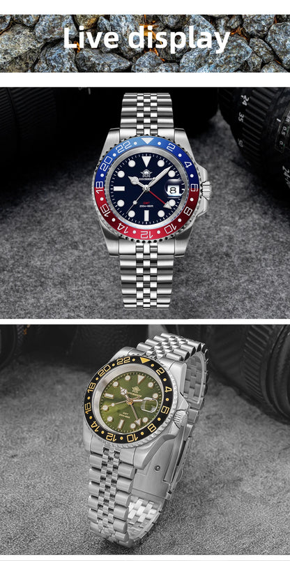ADDIESDIVE Watch For Man Quartz GMT 20Bar Waterproof BGW9 Super Luminous 316L Stainless Steel Ceramic Bezel Watch