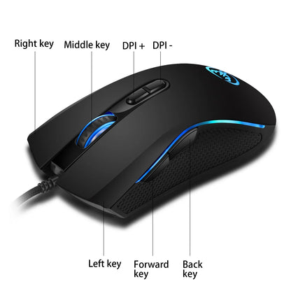 Mouse profesional de gaming optic, premium, cu iluminare LED în 7 culori intense și design ergonomic, 3200 DPI, pentru gameri LOL și CS