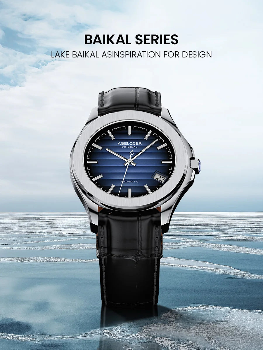 AGELOCER Original Baikal Watch Men's Luxury Gold Watch Big Calendar Business Automatic Mechanical Watch Birthday Gift