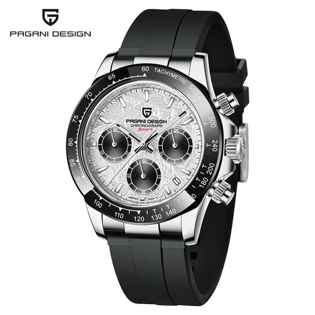 PAGANI DESIGN V2 40MM Herrenuhr mit Meteorit-Zifferblatt, Quarzwerk, Saphirglas, Retro-Chronograph, wasserdichte Uhr für Herren
