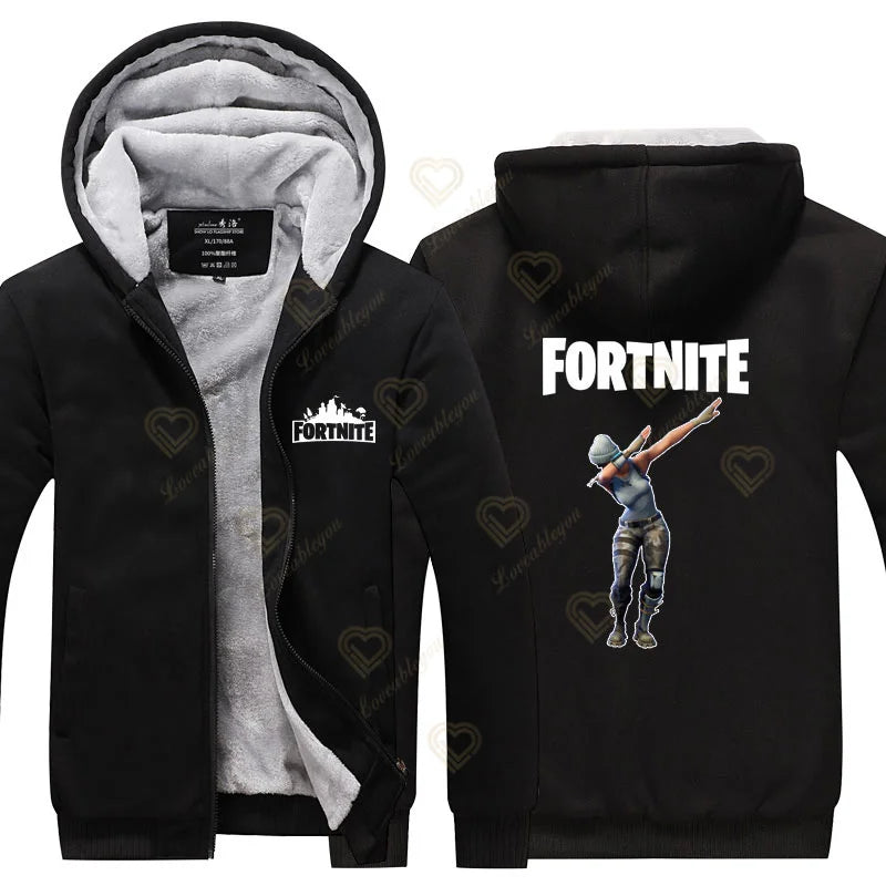 New Arrival Fortnite Men Cool Sweatshirt Battle Game Coat Winter Thick Fleece Warm Zipper Harajuku Hoodie Streetwear