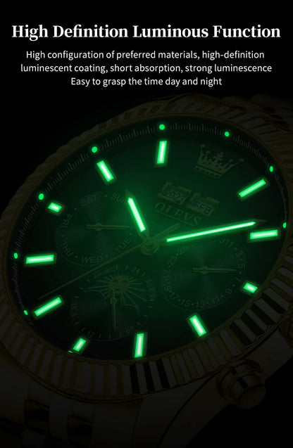 OLEVS 6688 Fashion Automatic Mechanical Men's Watch Moon Phase Dual Calendar Waterproof Luminous Luxury Business Watch for Man