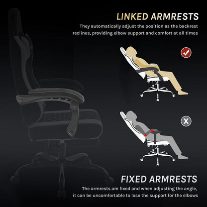WOLTU Swivel Computer Chair with Massage Function Ergonomic Office Chair with Pillow & Footrest Height Adjustable Gaming Chair