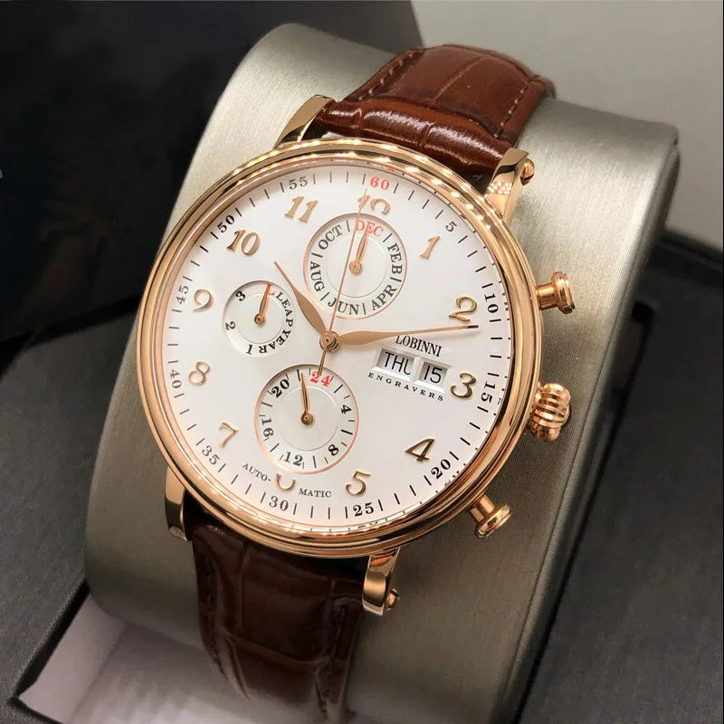 Luxury Brand Switzerland LOBINNI Perpetual Calendar Automatic Mechanical Men's Watches Sapphire Multi-function Clock L13019-8