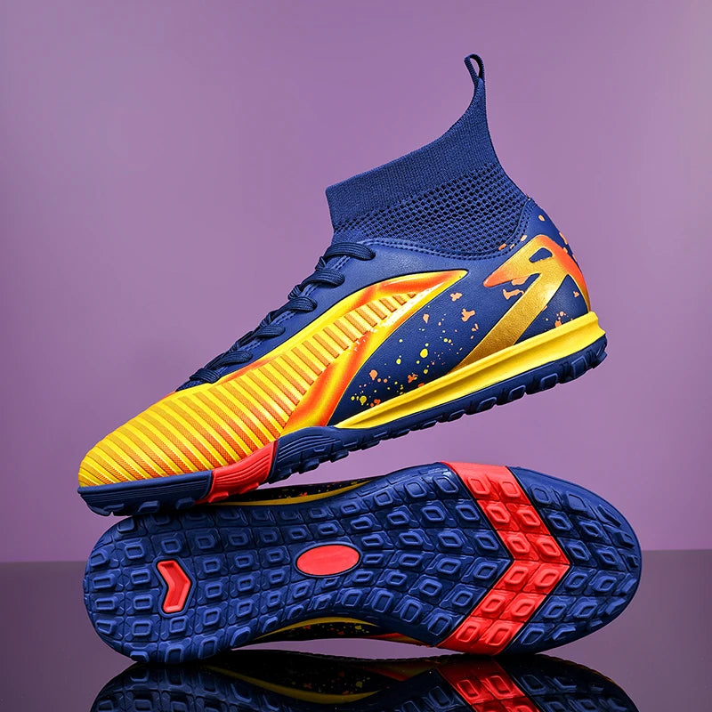 Nouvelles chaussures de football pour hommes, antidérapantes, pour futsal, à haute cheville, pour intérieur et extérieur, chaussures de sport de haute qualité, bottes de football ultralégères antidérapantes
